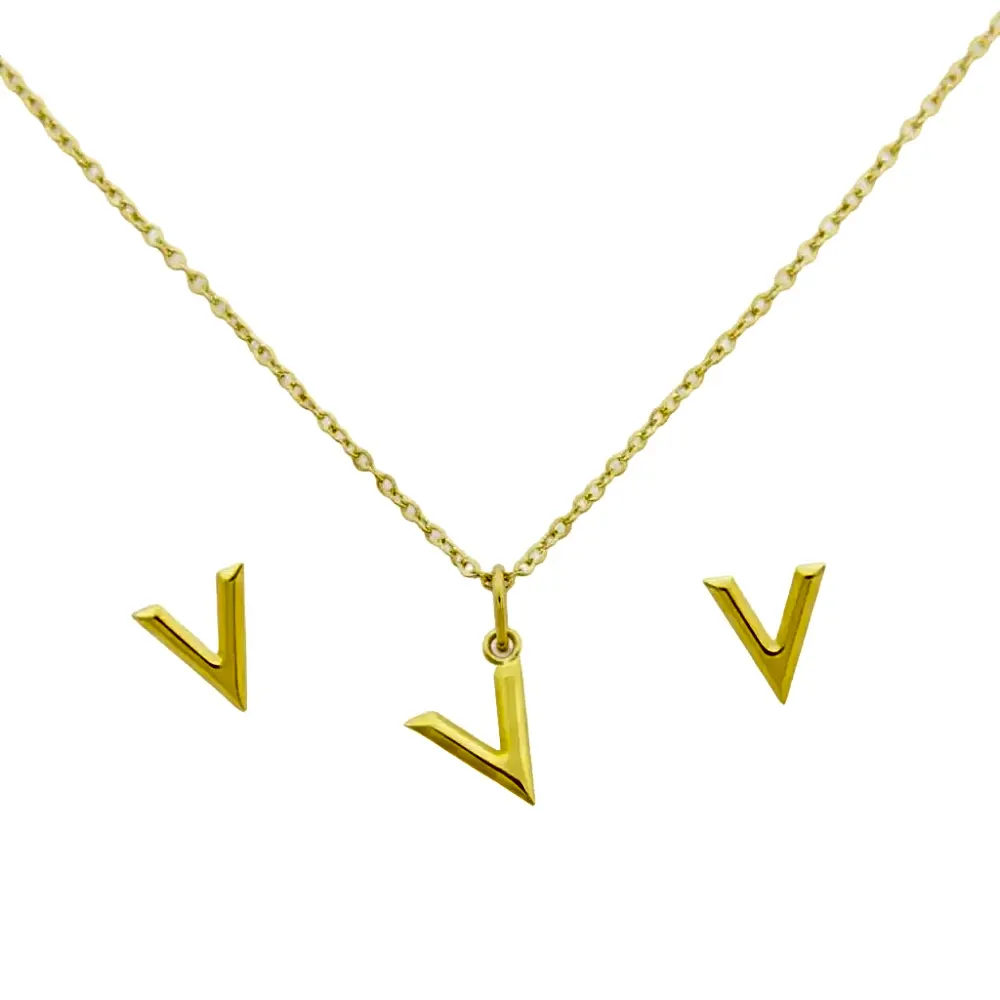 18K Real Gold V Jewelry Set