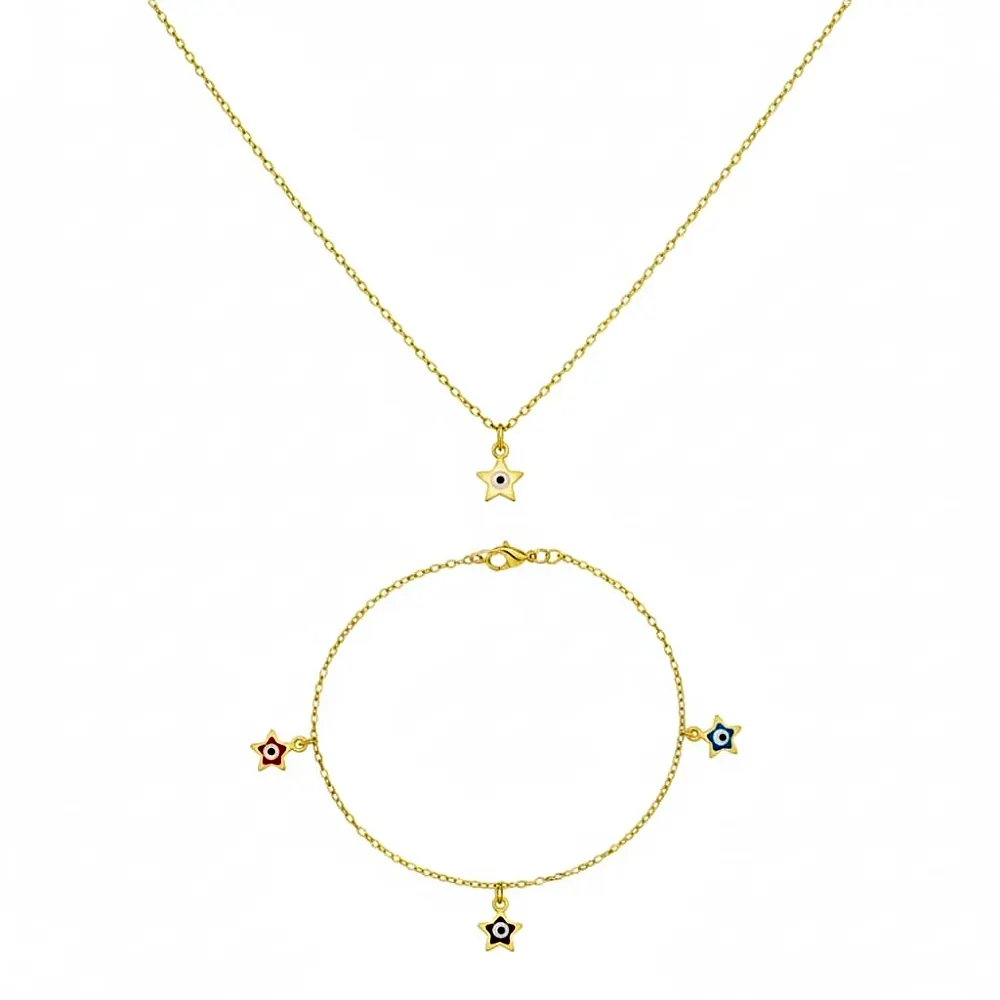 18K Real Gold Star Evil Eye Set
