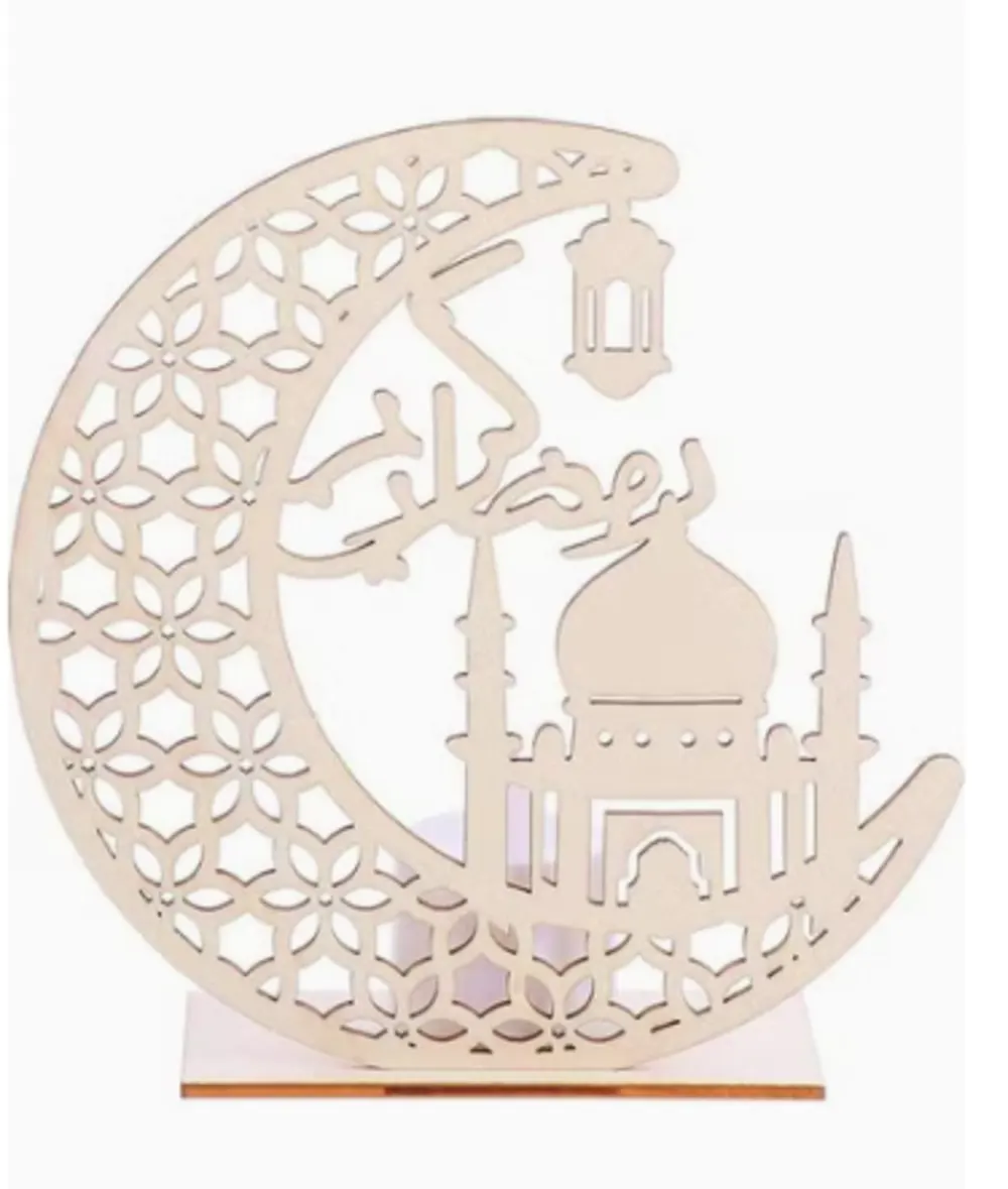 Ramadan Mubarak Decorative Lights Wooden Table