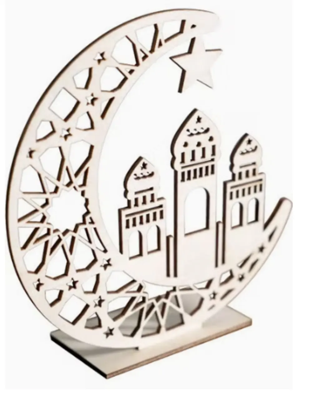 Ramadan Mubarak Eid decorations, wooden moon lights for the table