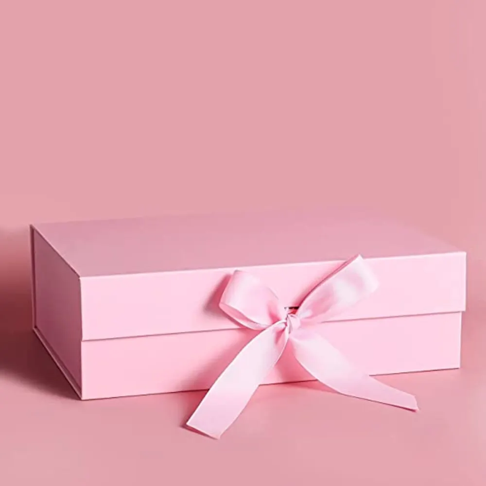 THMINS 2 Pack Gift Box 27×19×8cm Cardboard,Empty Large Gift Box for Women Surprise,Gift Card Boxes with Ribbons Foldable for Christmas Valentines Wedding Gifts Packaging