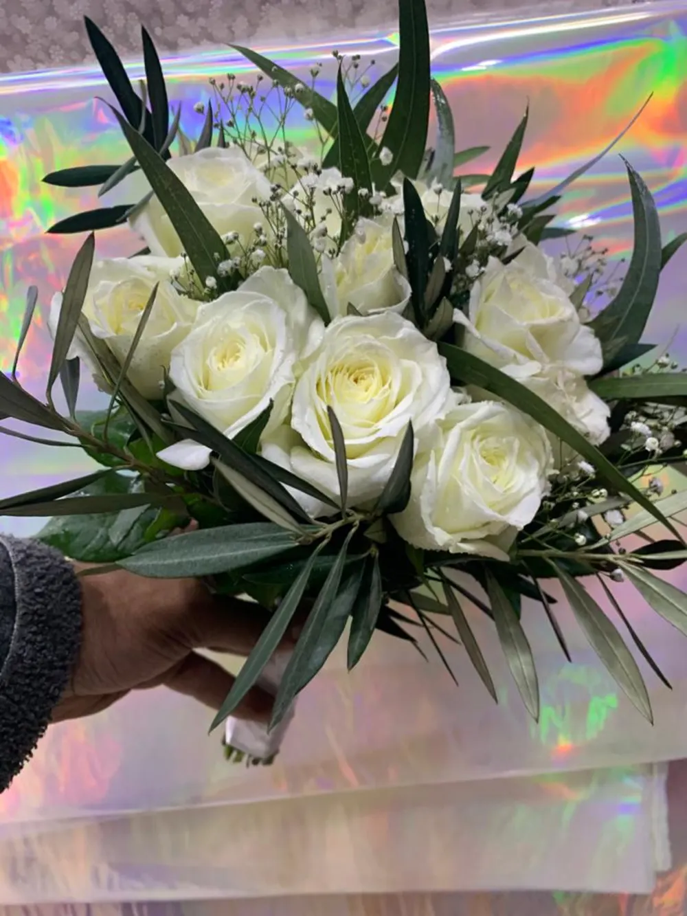 bridal bouquet with greenly & white flower