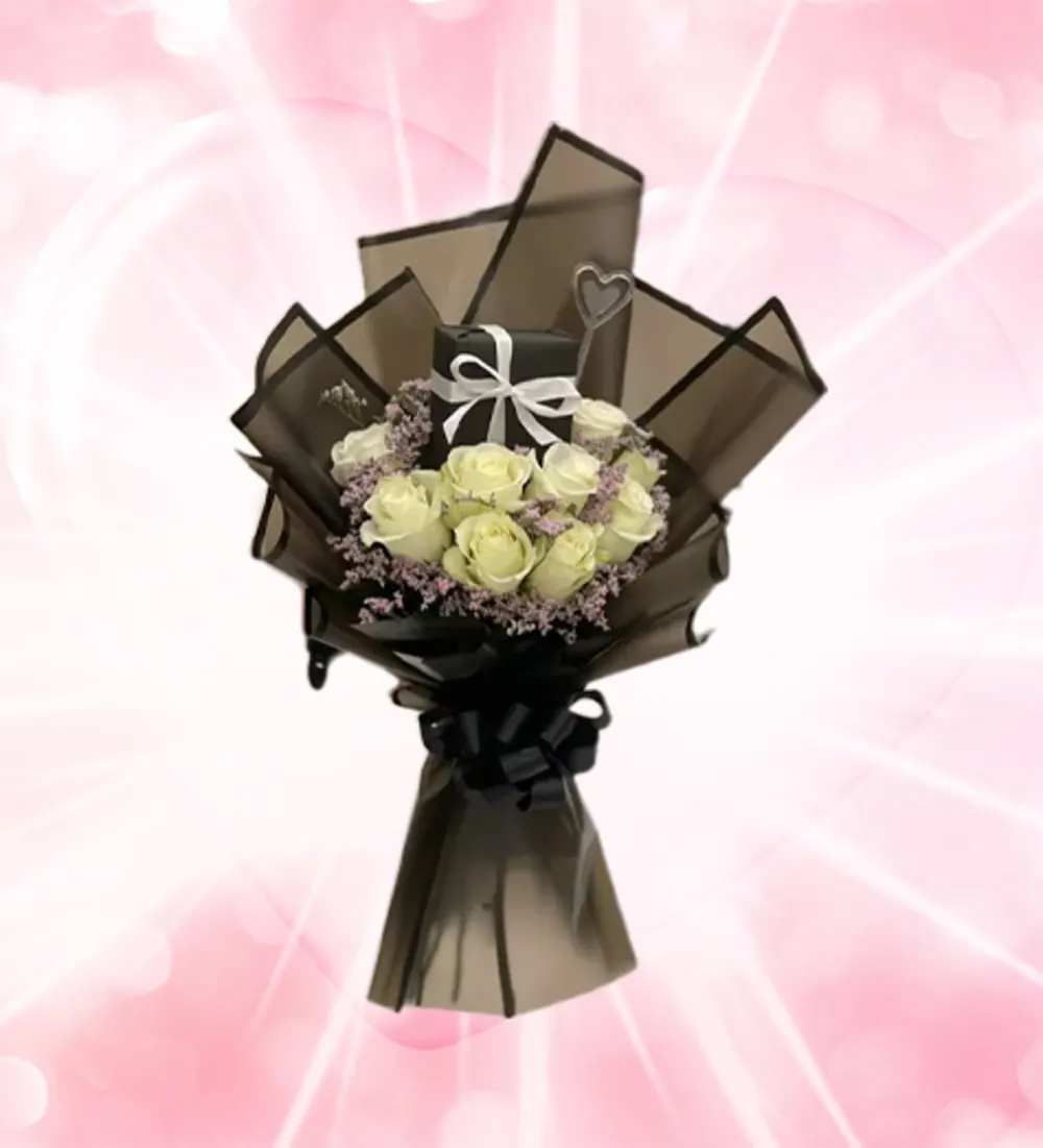 Natural roses with gift arrangement