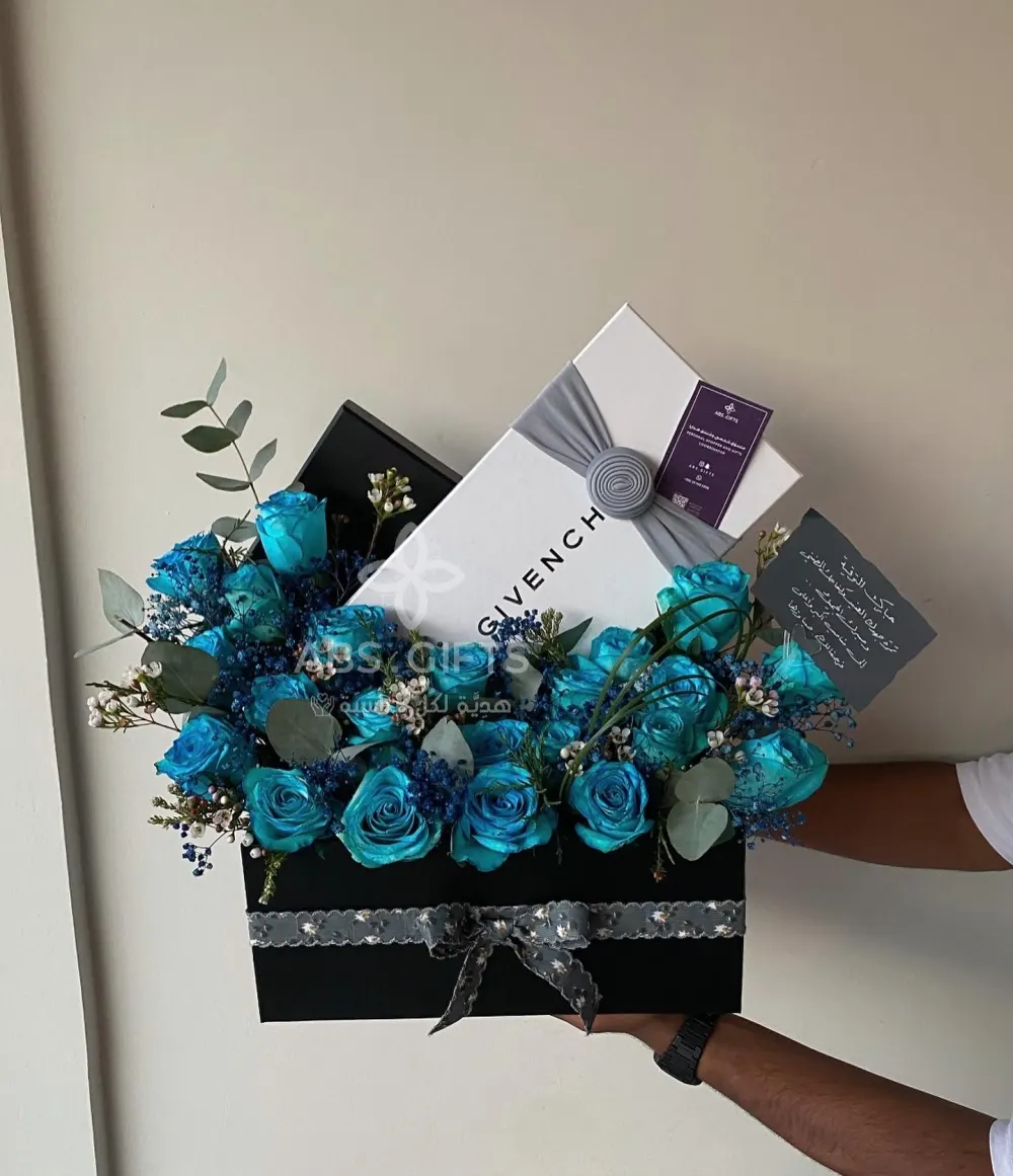 A box of flowers with Givenchy shemagh