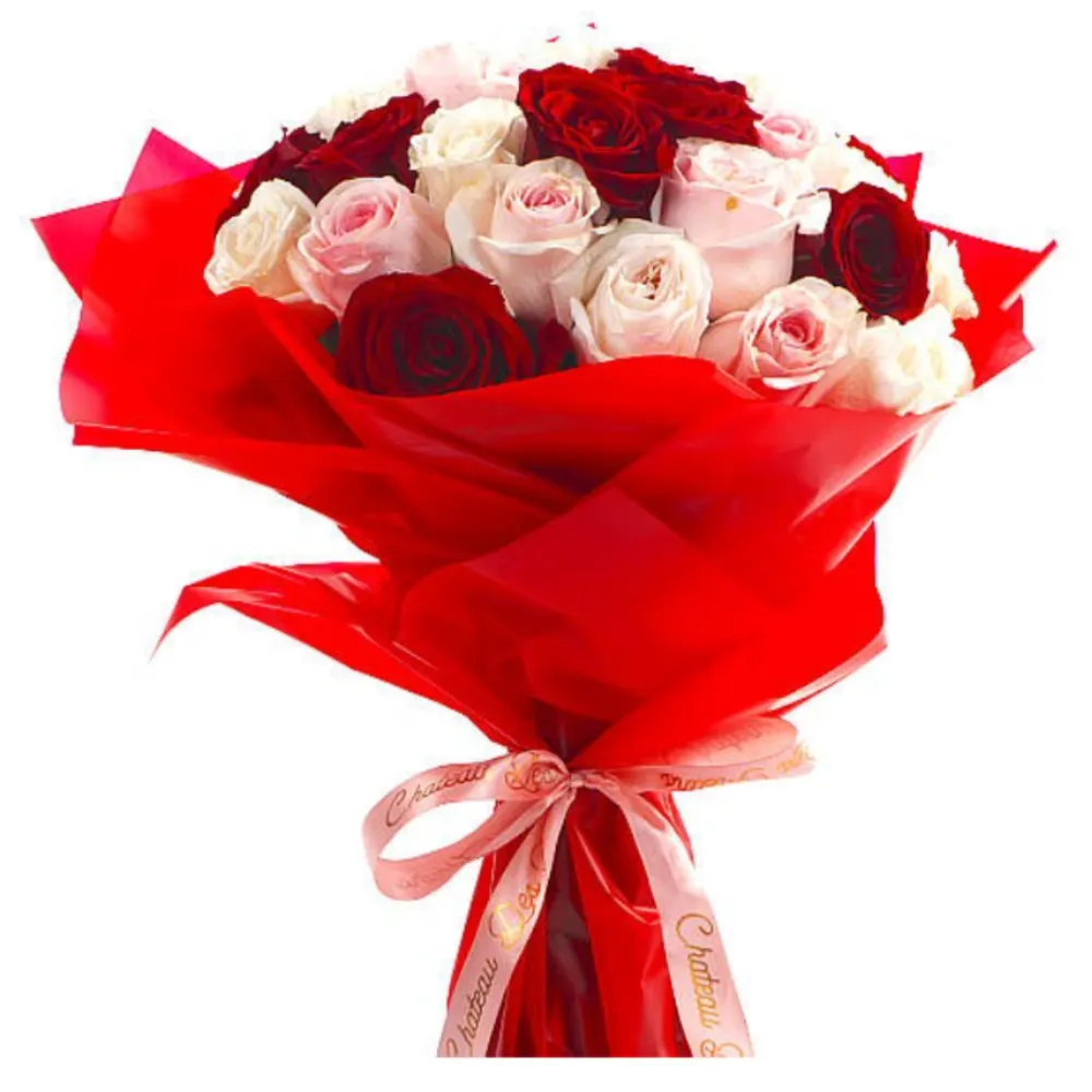 Hand Bouquet White & Red Rose