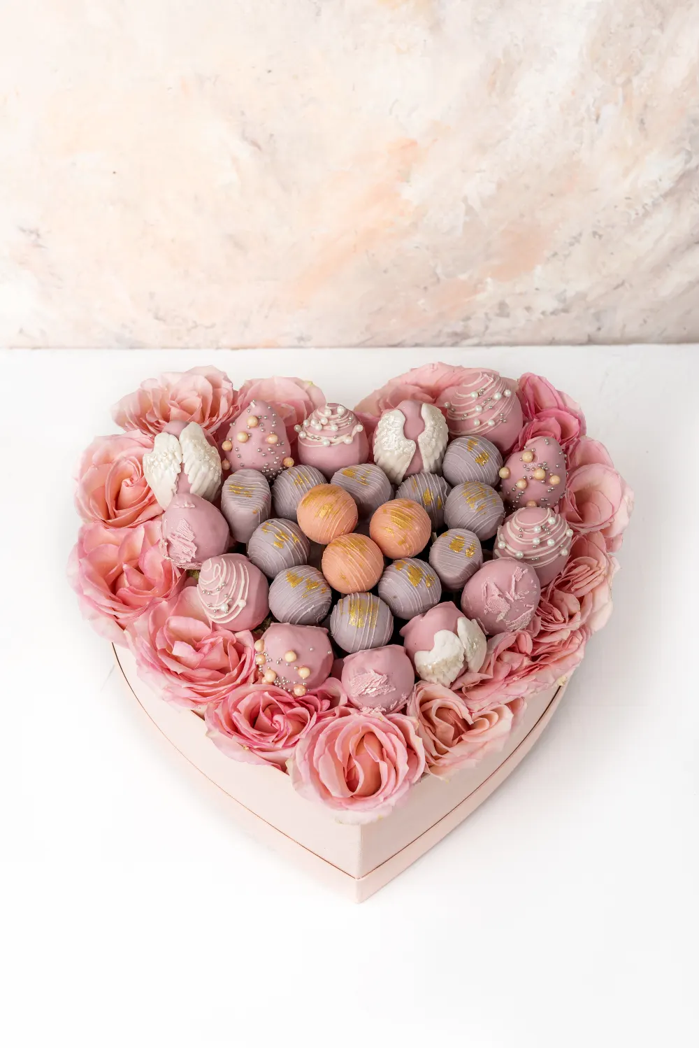 Roses, Assorted Truffles and Designer Strawberries Hamper by NJD