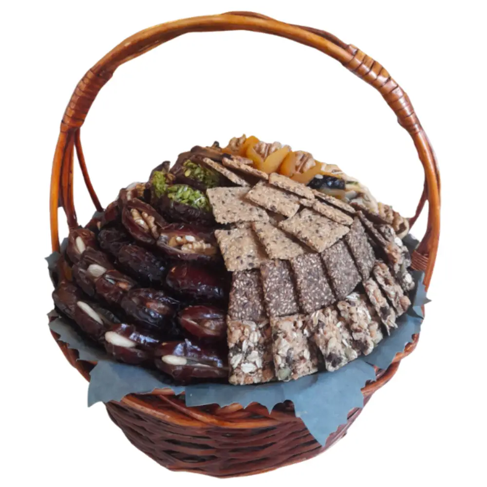 welcome home basket Assorted Stuffed Dates & Granola Healthy Crackers, Croconte Chocolate
