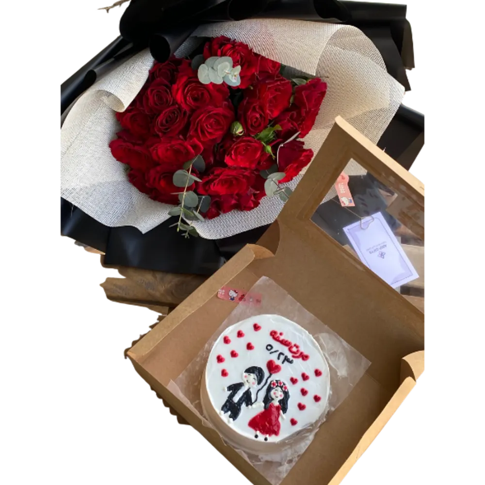 Rose bouquet with cake2