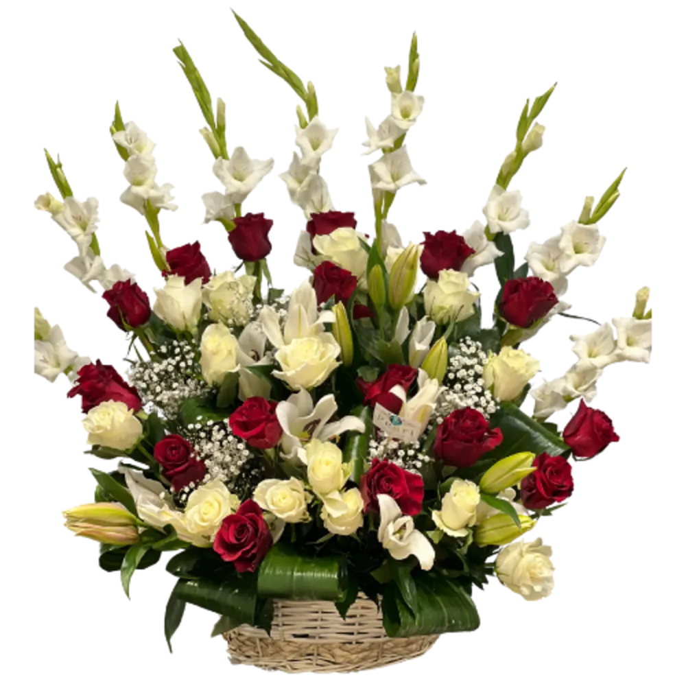 Red and White Flowers Basket Collection