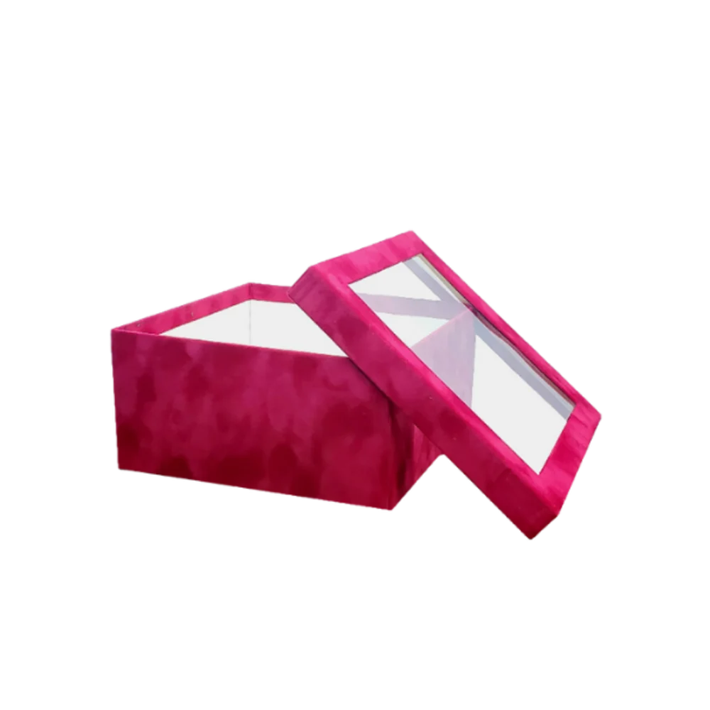 Red Velvet Square box - With Transparent Cover