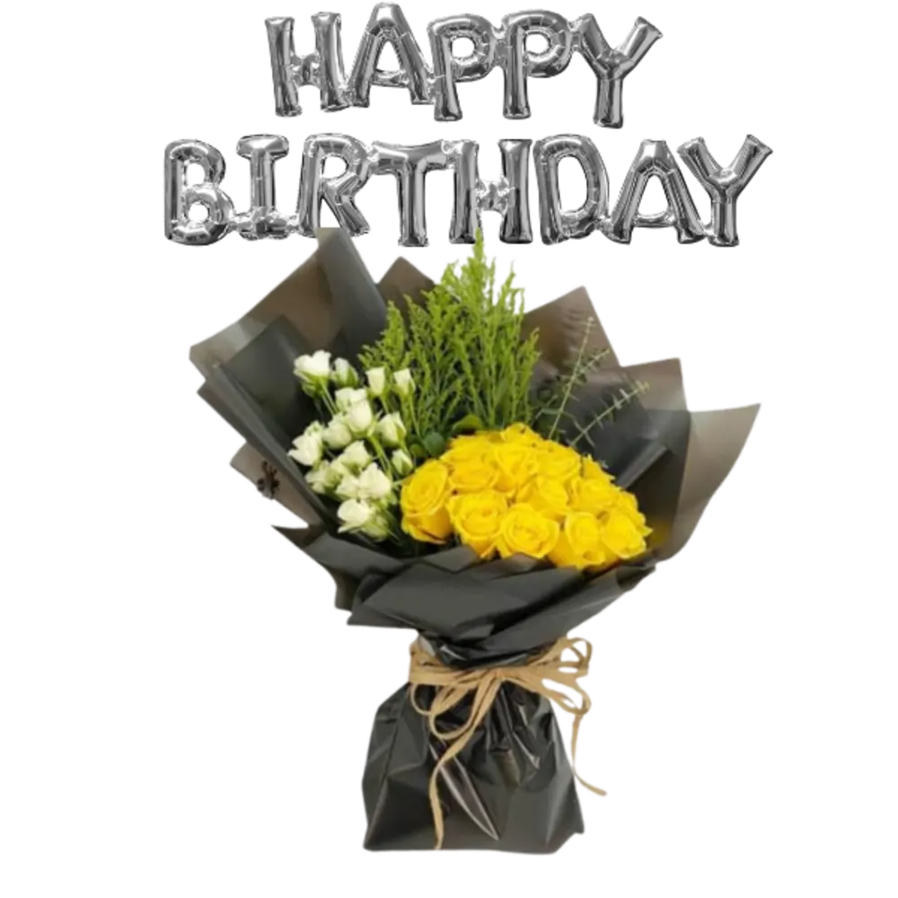 Yellow roses bouquet with gypsum..