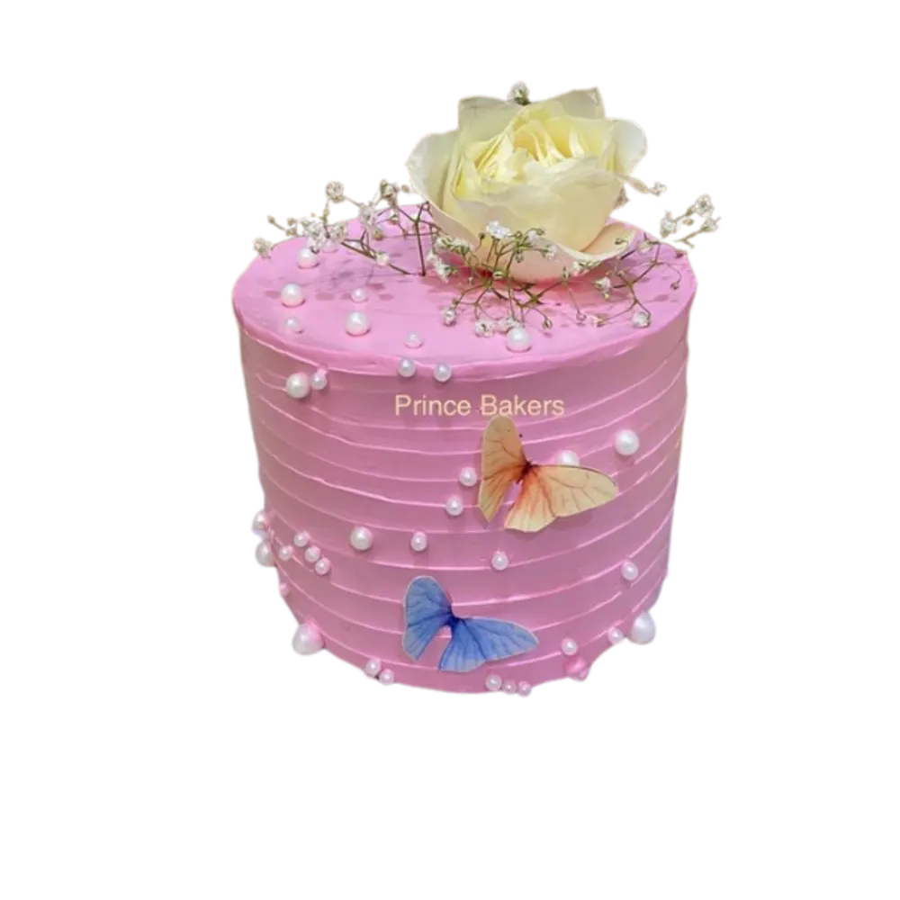 Pink Cream Cake with Butterflies