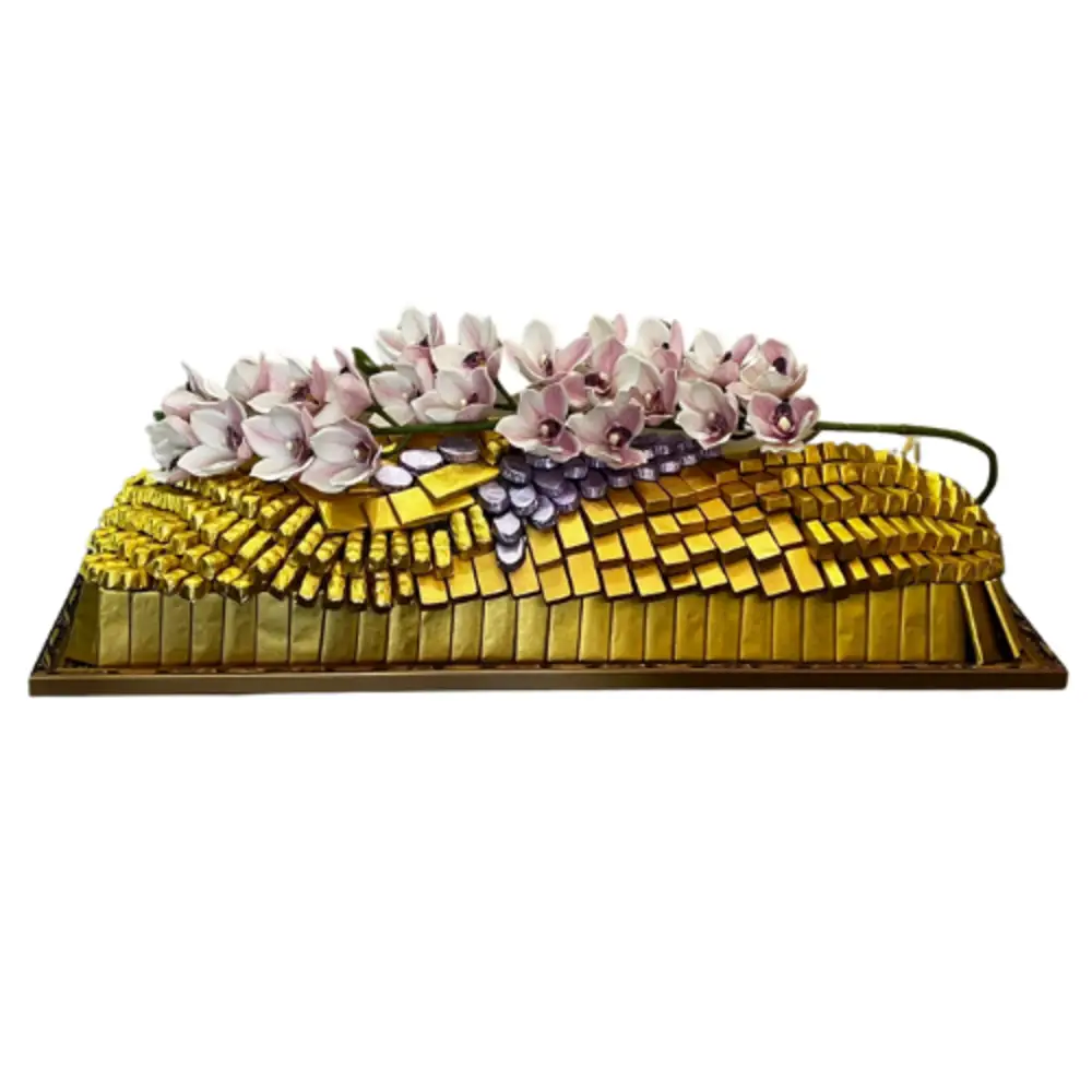 Chocolate tray with artificial flowers