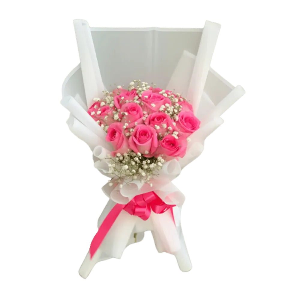 Pink bouquet with white cover