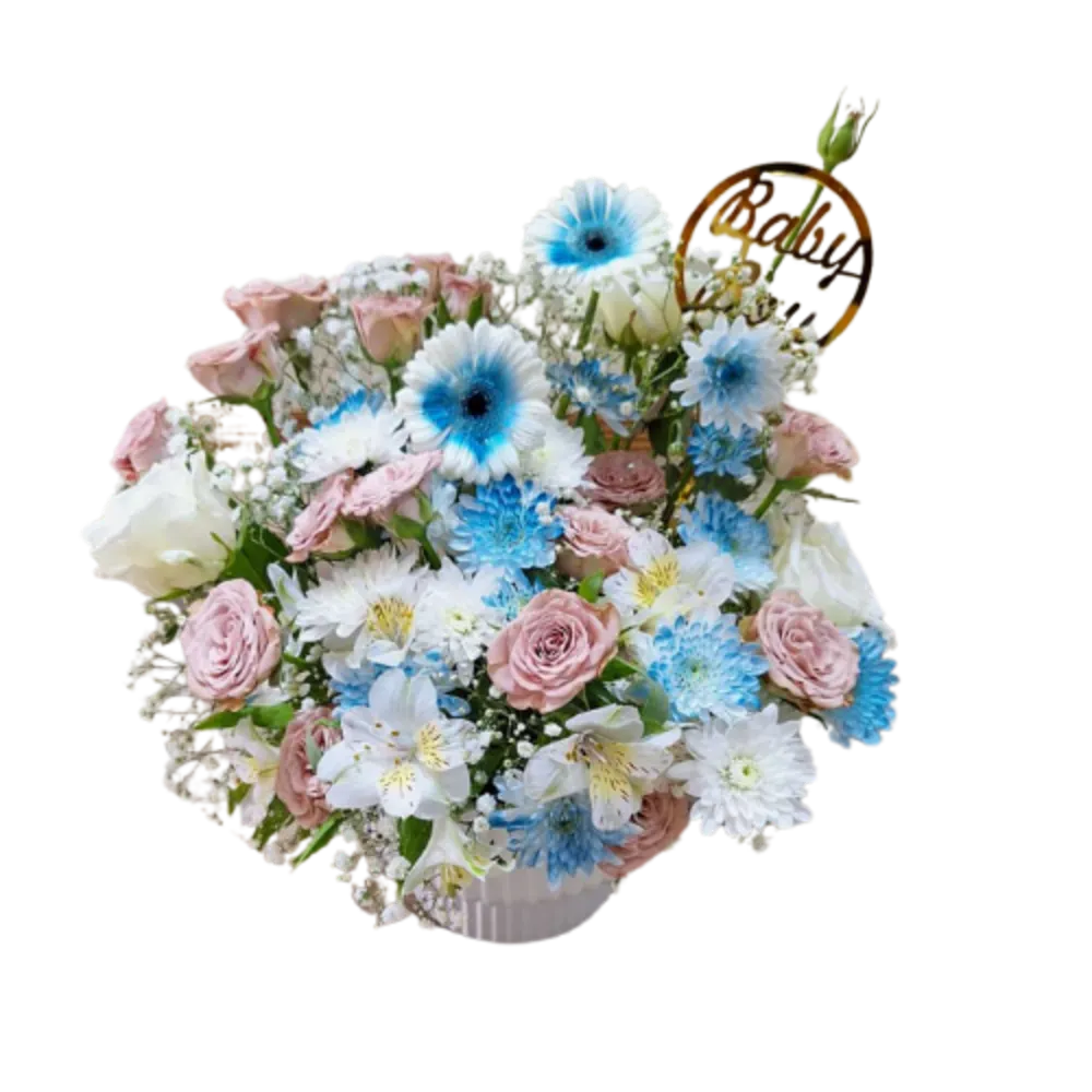 A large vase with many different colors of roses