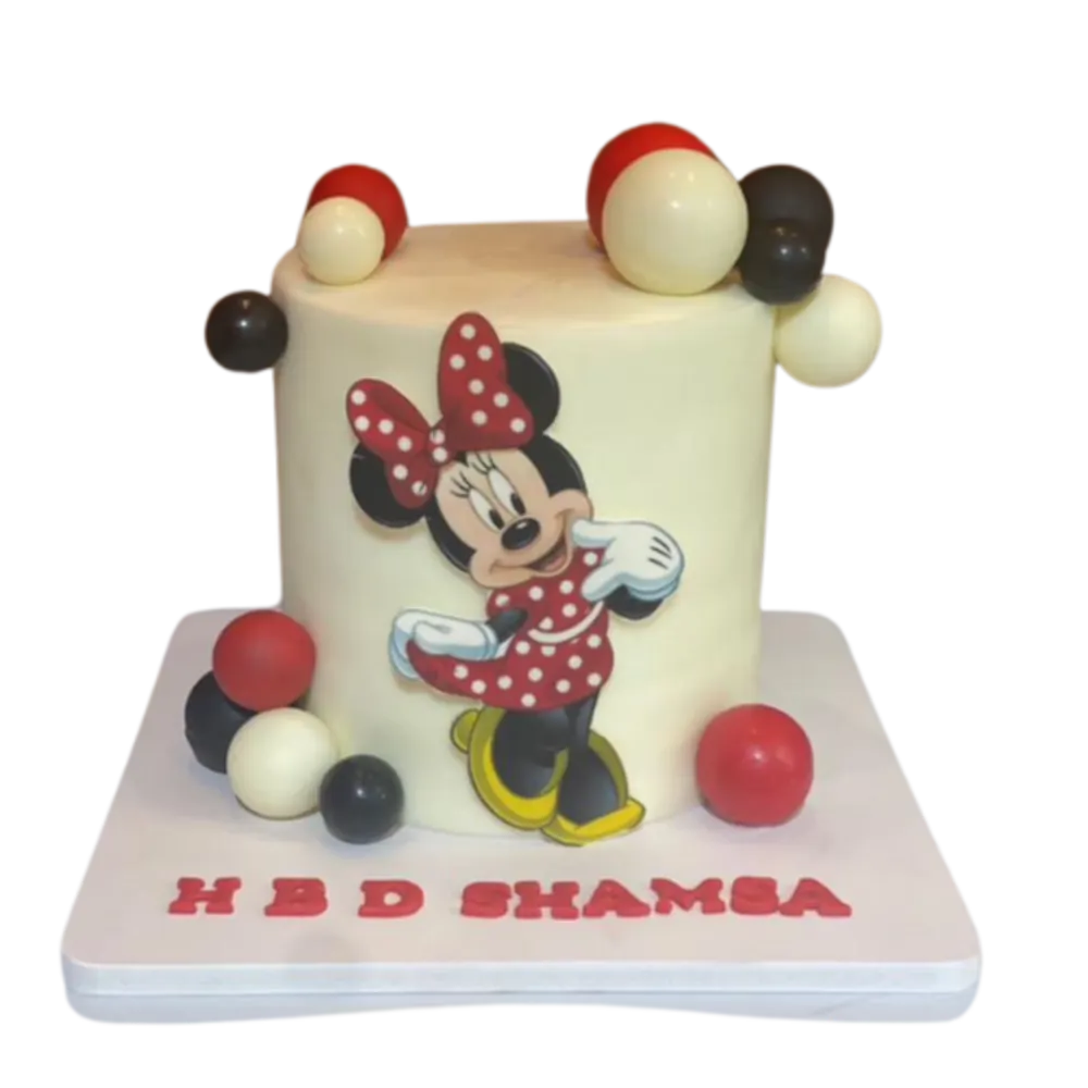 White Minnie Mouse cake with red and black