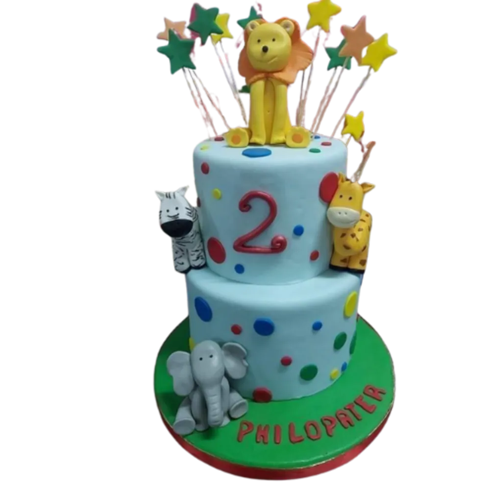 Colorful zoo cake