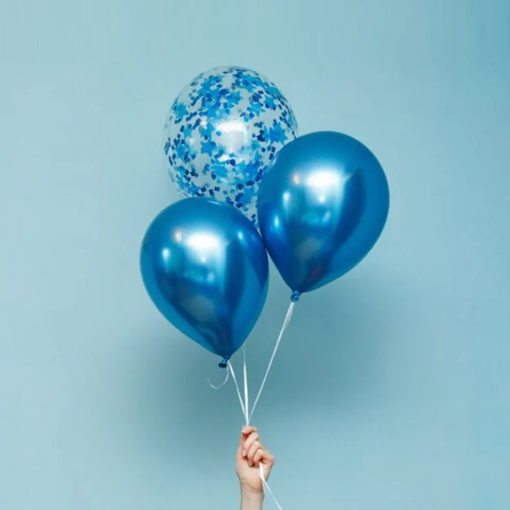 3 Blue Chrome Balloons.