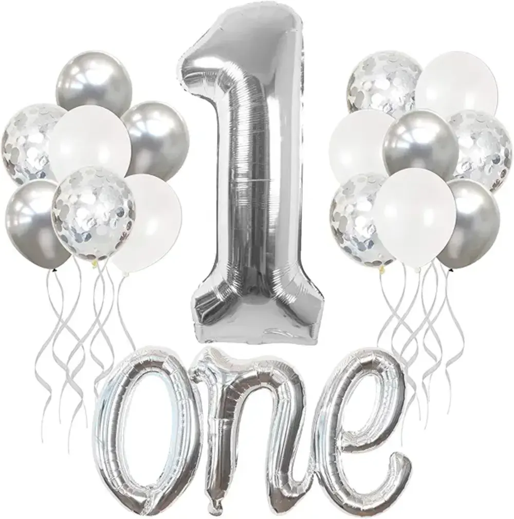 One Silver Confetti Balloon Bunch