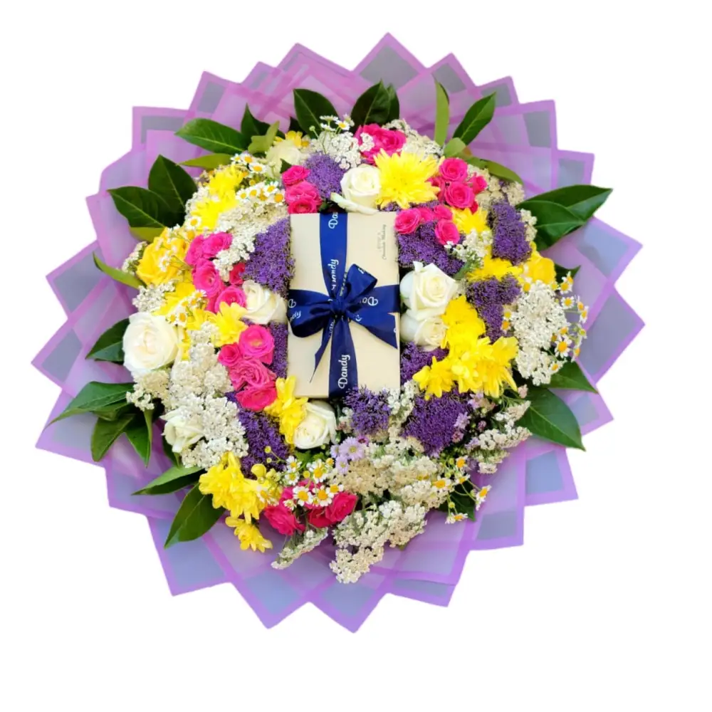 colorful bouquet with chocolate