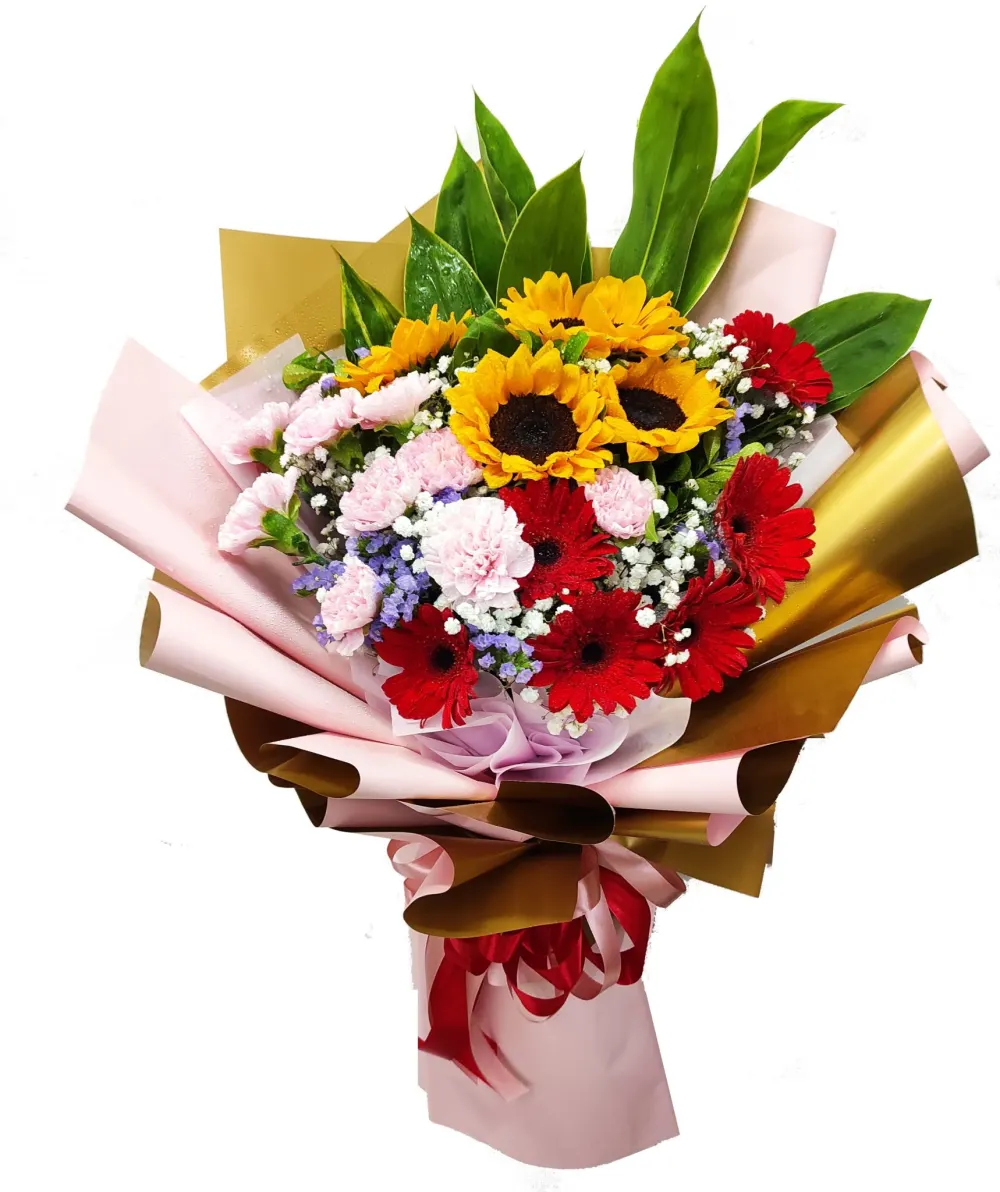 HCM1001 Carnation Sunflower Hand Bouquet