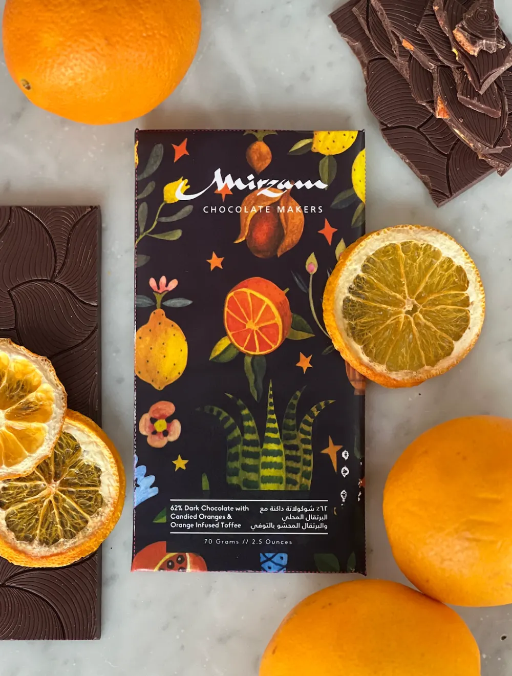 62% Dark Chocolate With Candied Oranges & Orange Infused Toffee