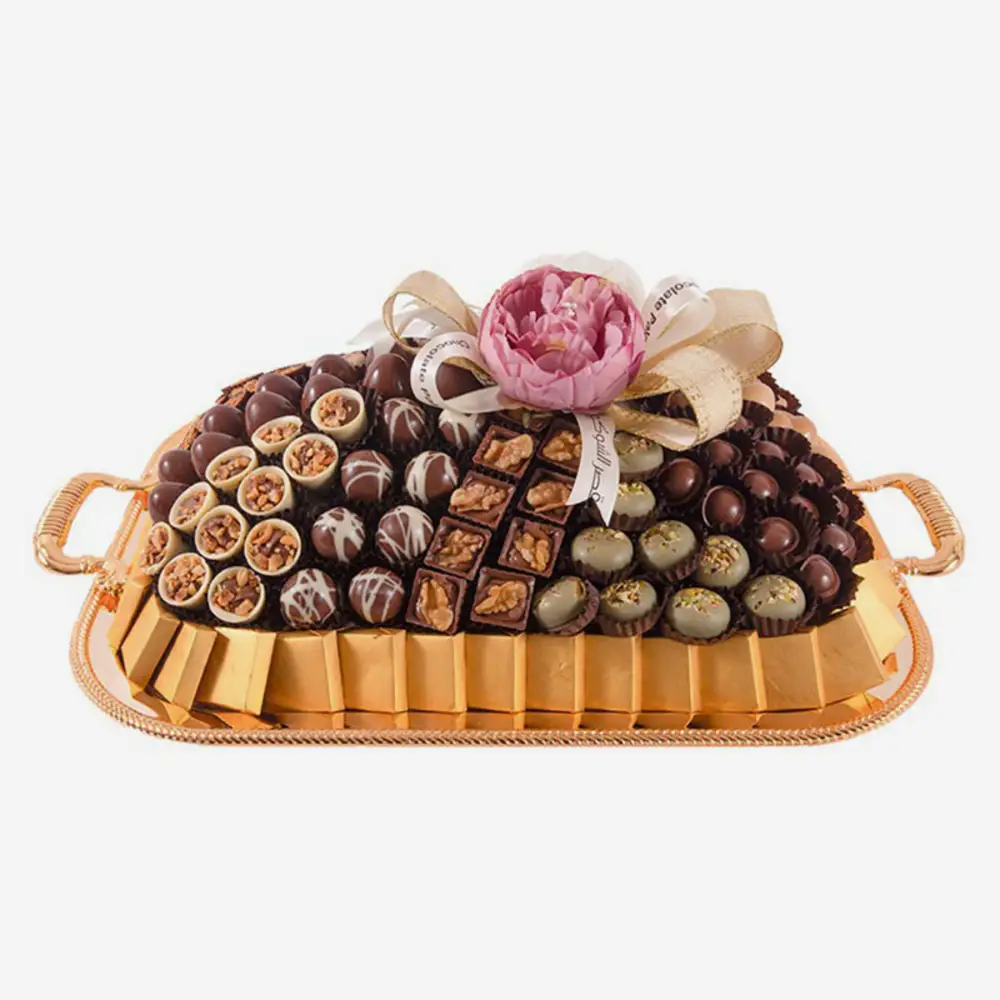Mixed chocolate tray, coated with fresh chocolate