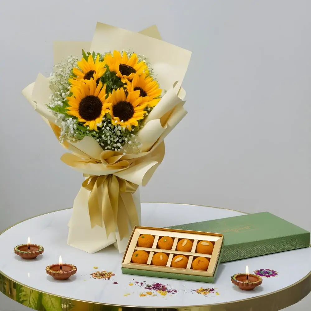 Celebrate Diwali with Warmth | 5 Sunflowers Traditional Motichur Laddus – Gift of Happiness