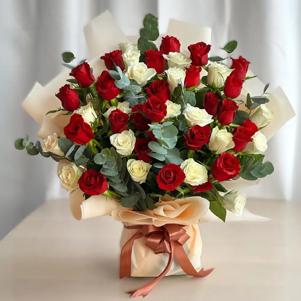 white and red rose boque