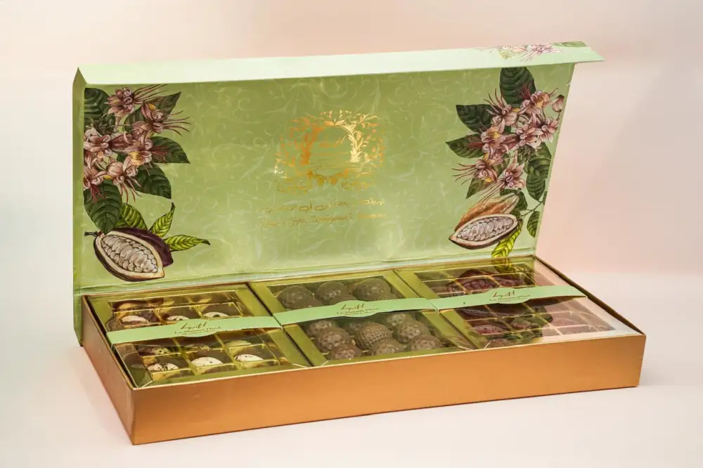 A luxurious chocolate box with an eye-catching design,