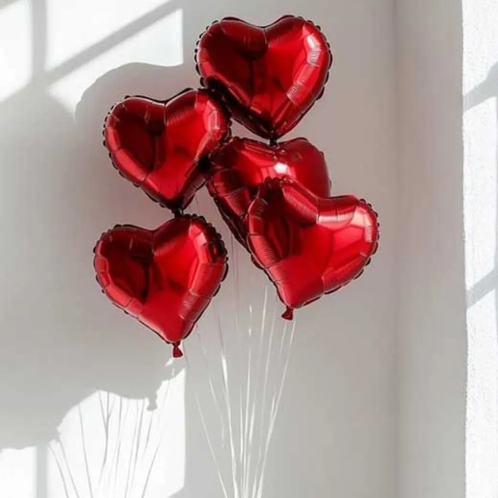 Love in the Air – 5 Red Heart Foil Balloons