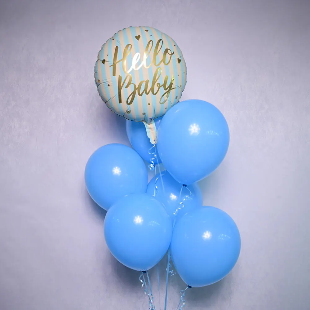 6 Blue Latex 1 Hello Baby Foil Balloon - 5710