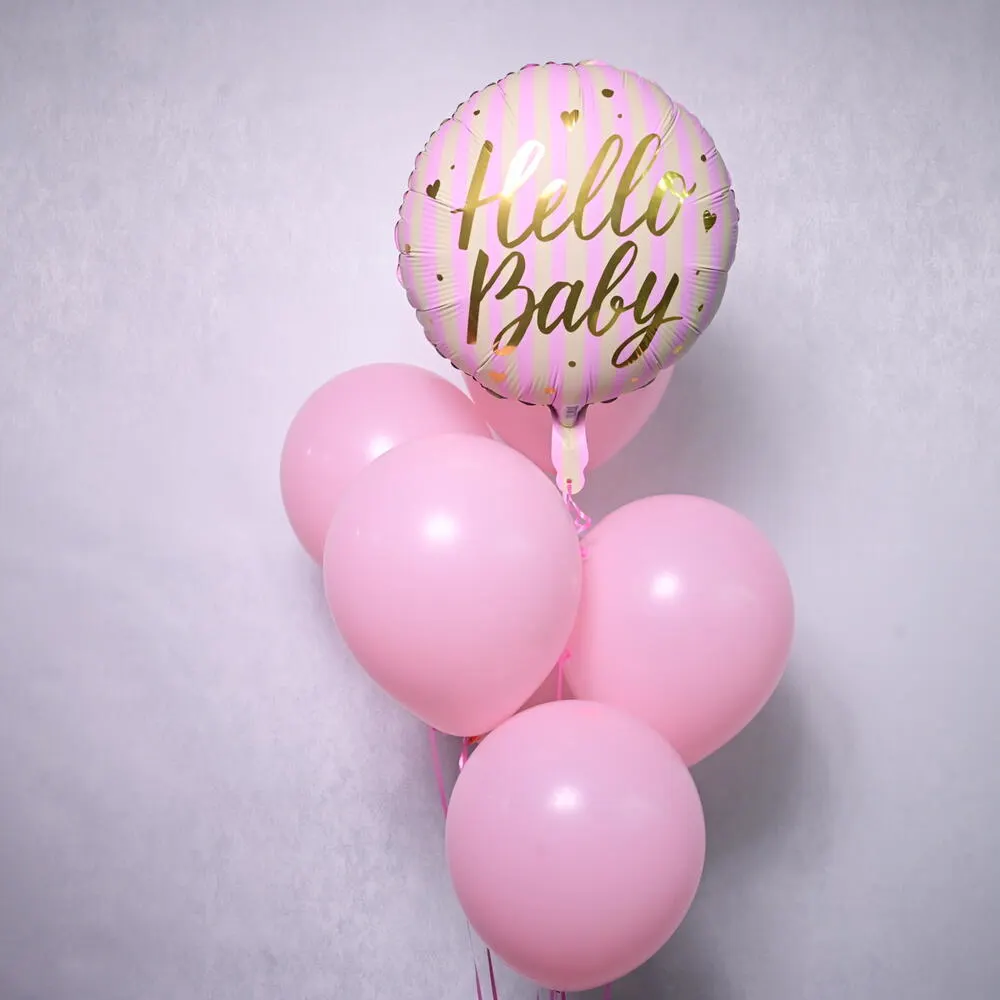6 Pink Latex 1 Hello Baby Foil Balloon - 5712