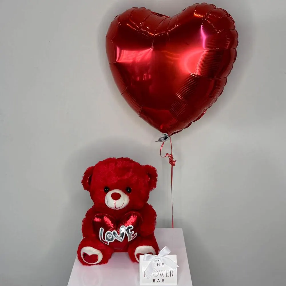 red teddy bear with heart 28 cm
