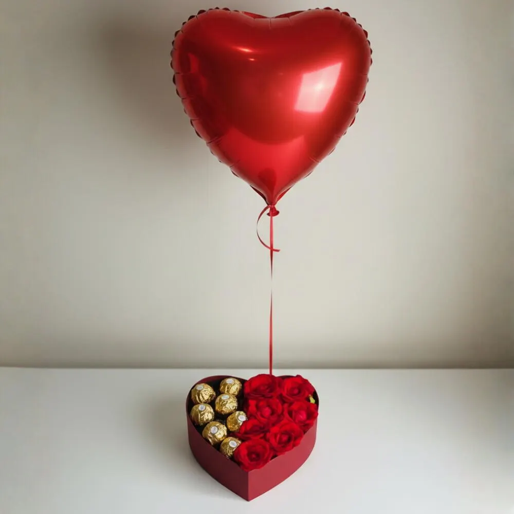 Heart Box Roses Chocolates with Balloon