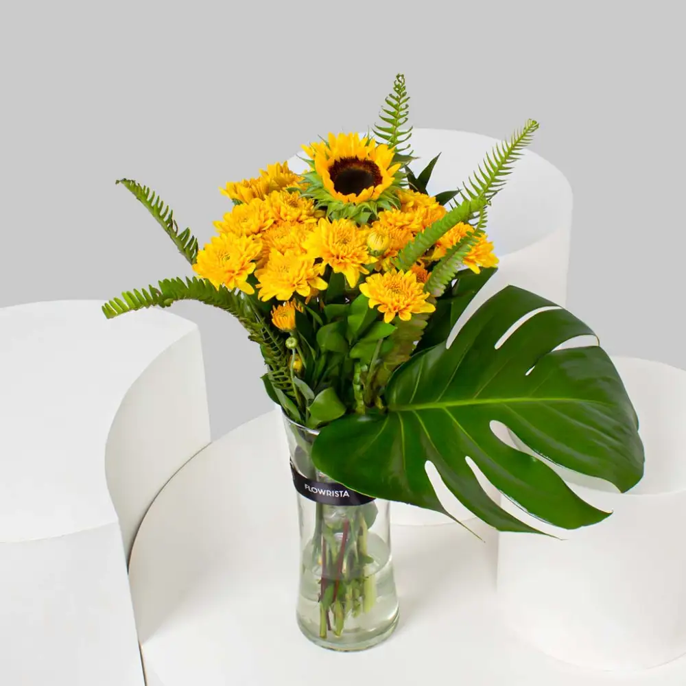 Yellow Chrysanthemums & Sunflower Vase