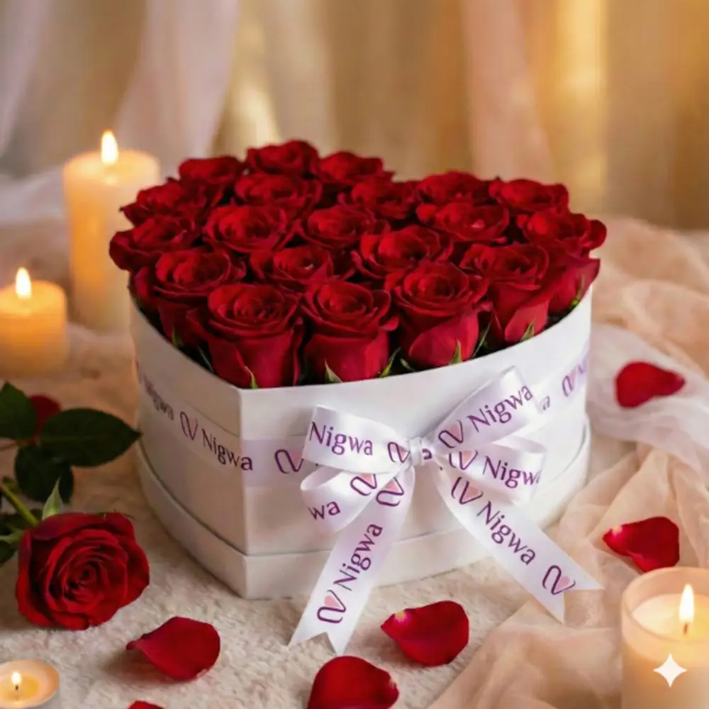 Lovey Red Roses in a Heart Box