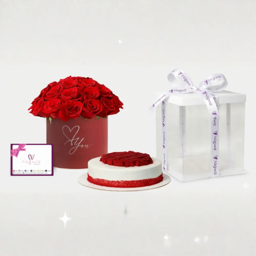 Red Roses with Red Velvet Cake