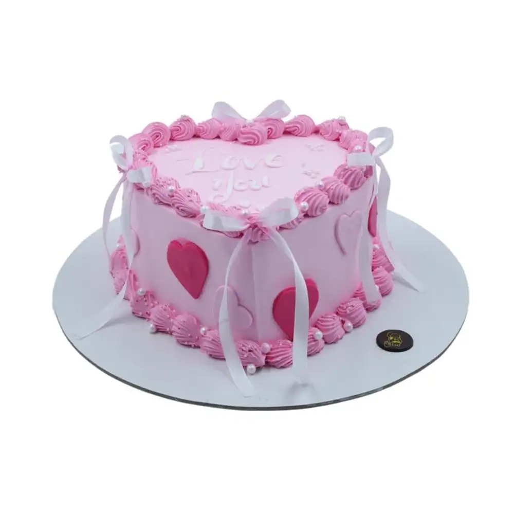 Pink Heart Bow Cake