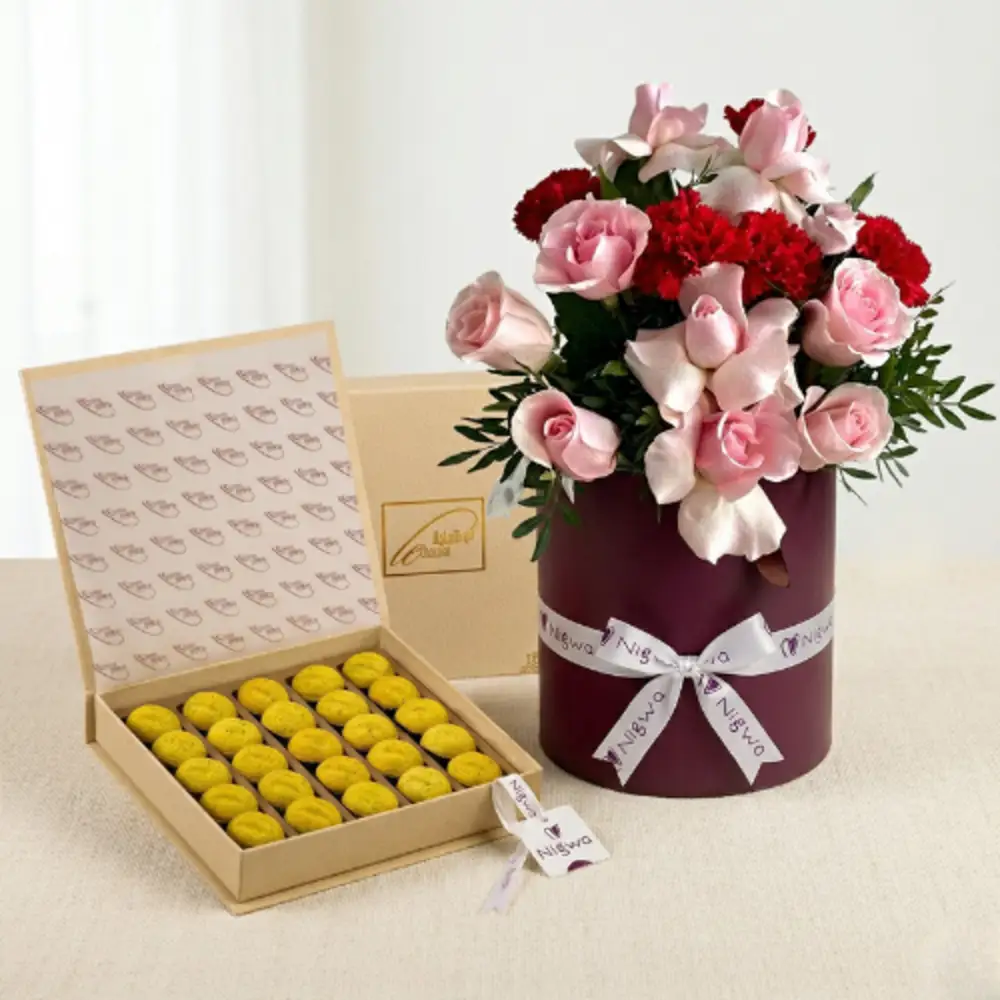 Ain aljamal with pistachio . flowers box