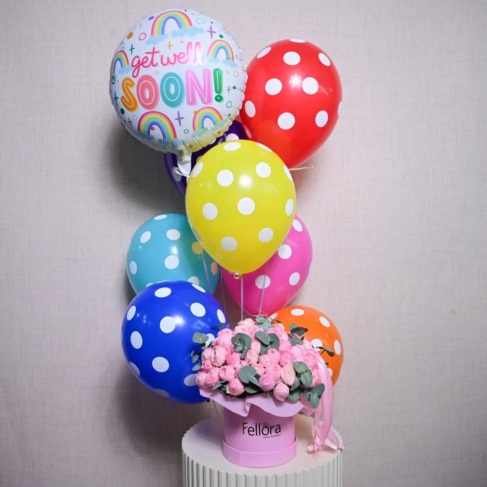 6 Latex Balloons, 1 Get Well Soon Foil Balloon, Mansfield Park Pink Peony Roses Flower Box-5719