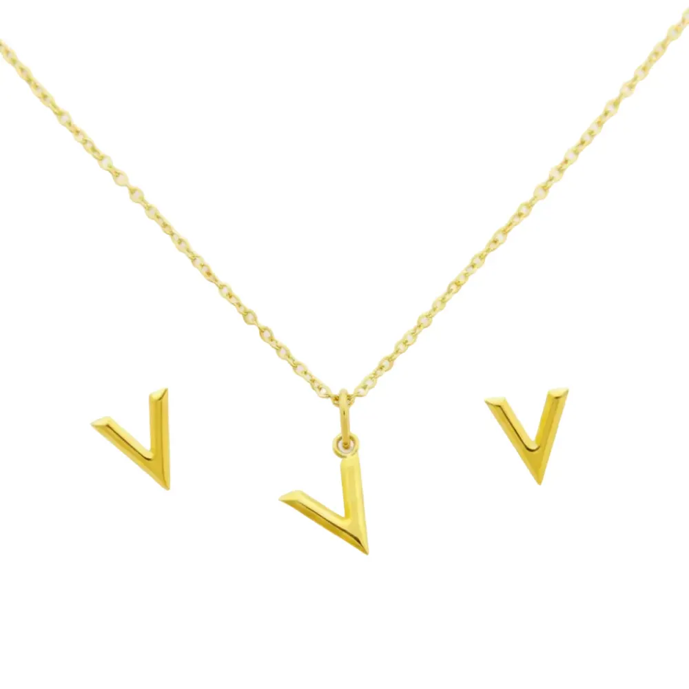 18K Real Gold V Jewelry Set