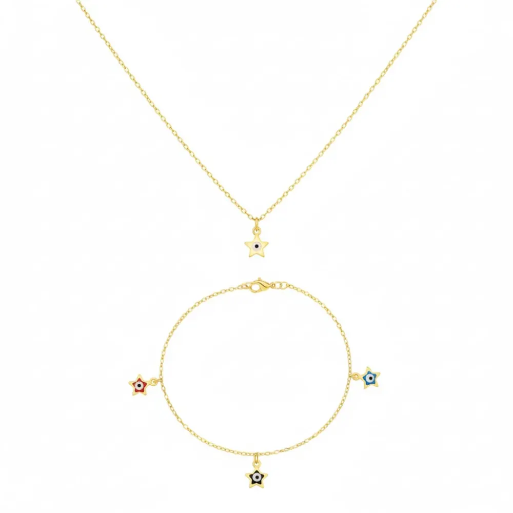 18K Real Gold Star Evil Eye Set