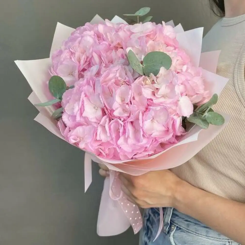Blush Serenity: Pink Hydrangea Bouquet - 1974