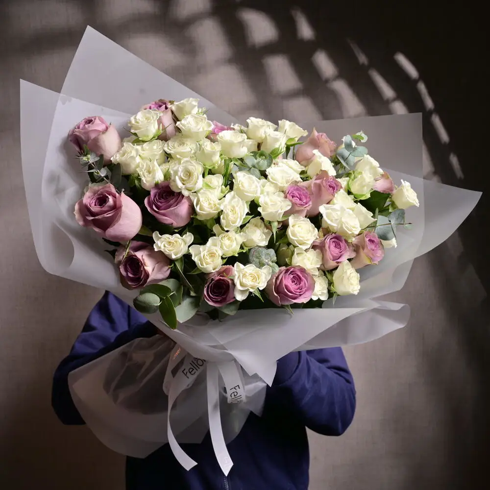 Purple and White Roses Bouquet 6350