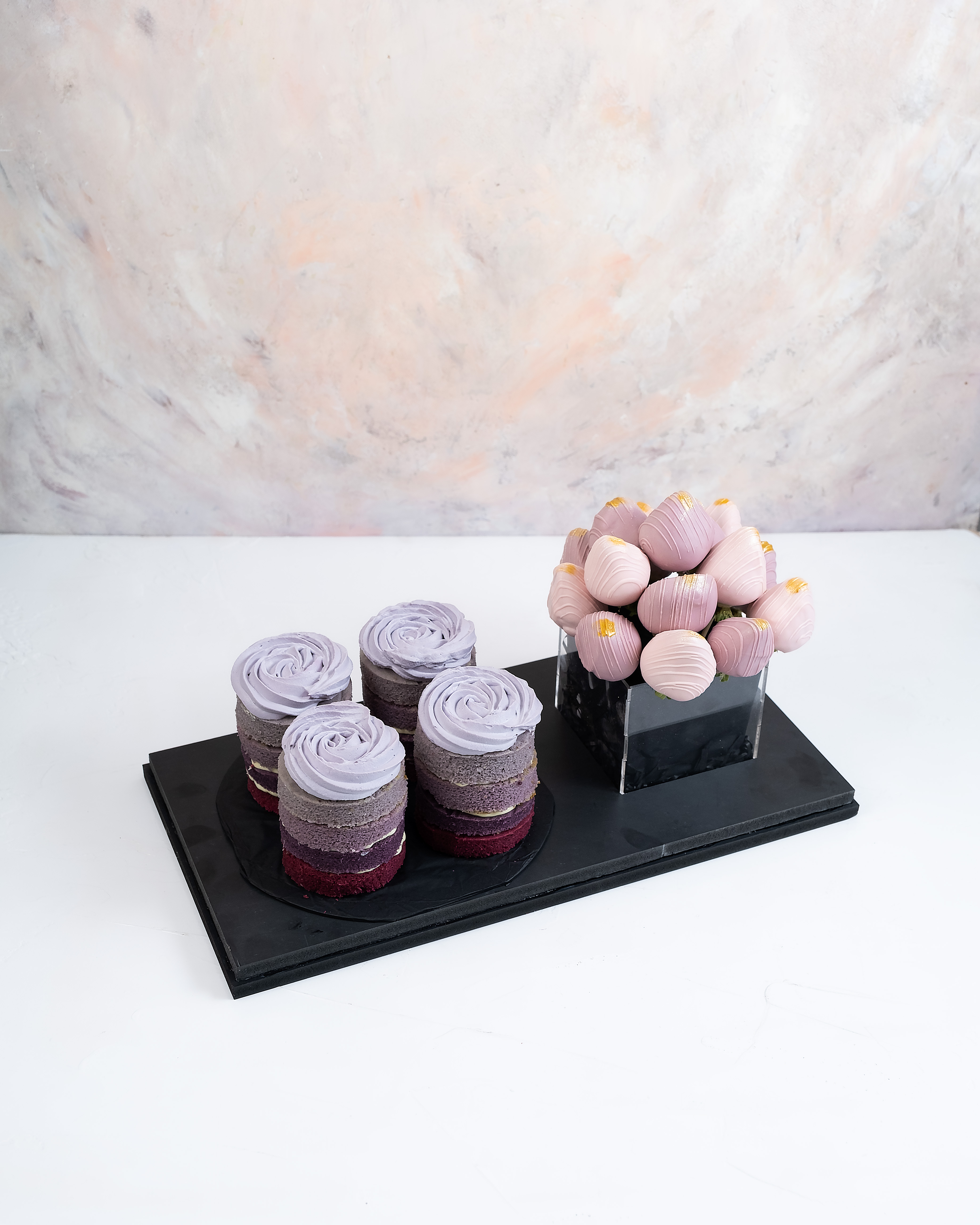 Ombre Mini Cakes and Berries Arrangement view 1