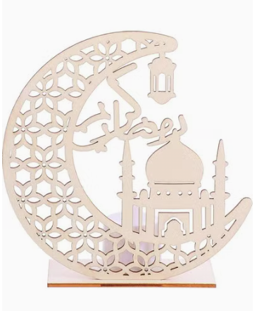 Ramadan Mubarak Decorative Lights Wooden Table view 1
