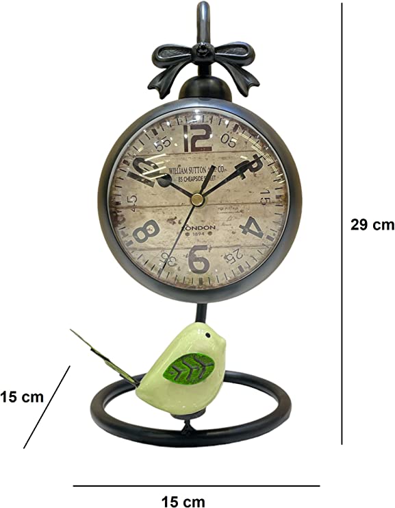 Antique Finish Cast Metal Desk Table Clock Vintage Design view 5