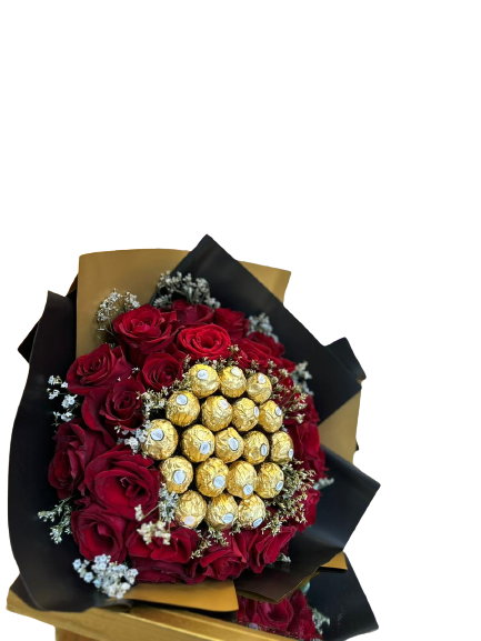 A bouquet of red roses and chocolate' view 1