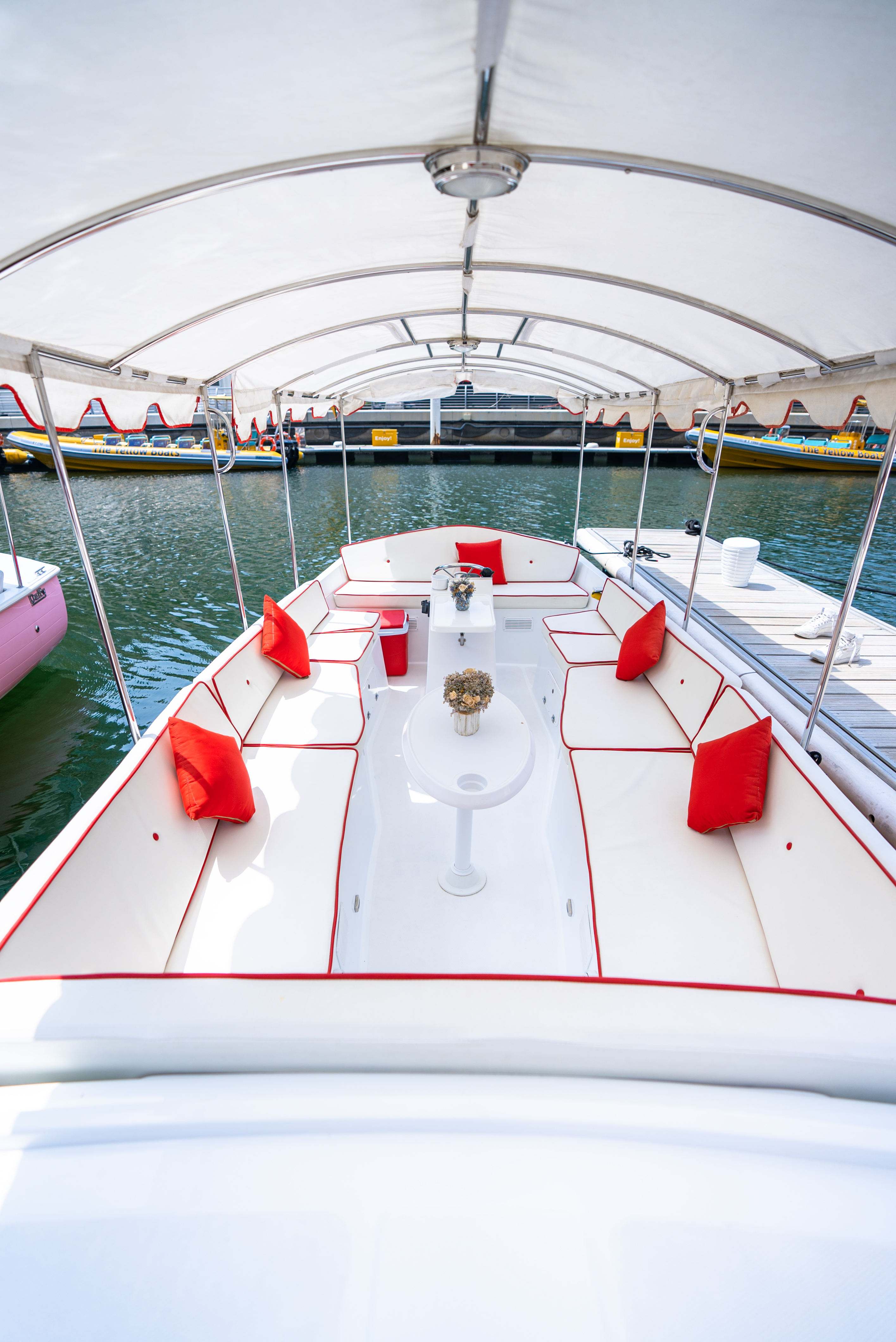 Warm red boats view 4